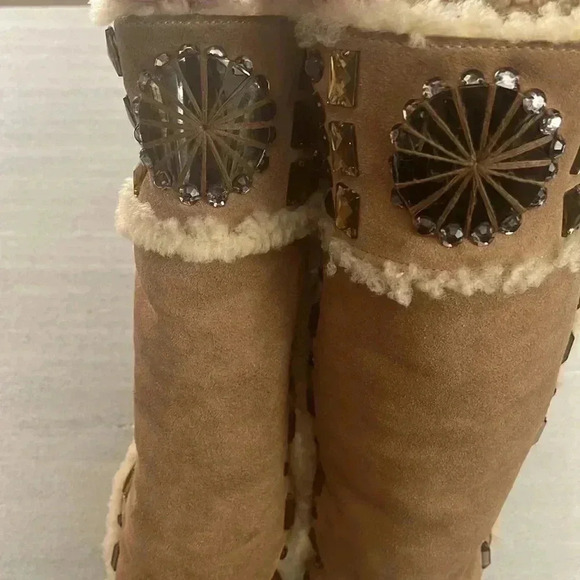 [US 7] TORY BURCH Suede Whipstitch Trim Mid Calf  Boots - Picture 7 of 16